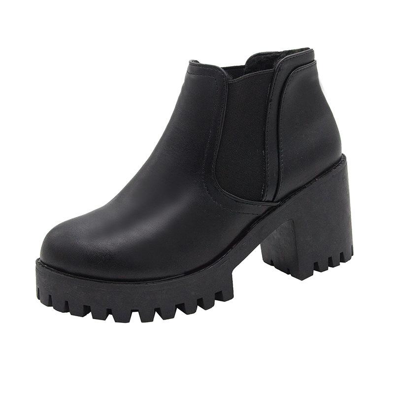 

Chelsea boots autumn and winter new thick heel high heel round head foot sleeve short black short boots 35 чёрный