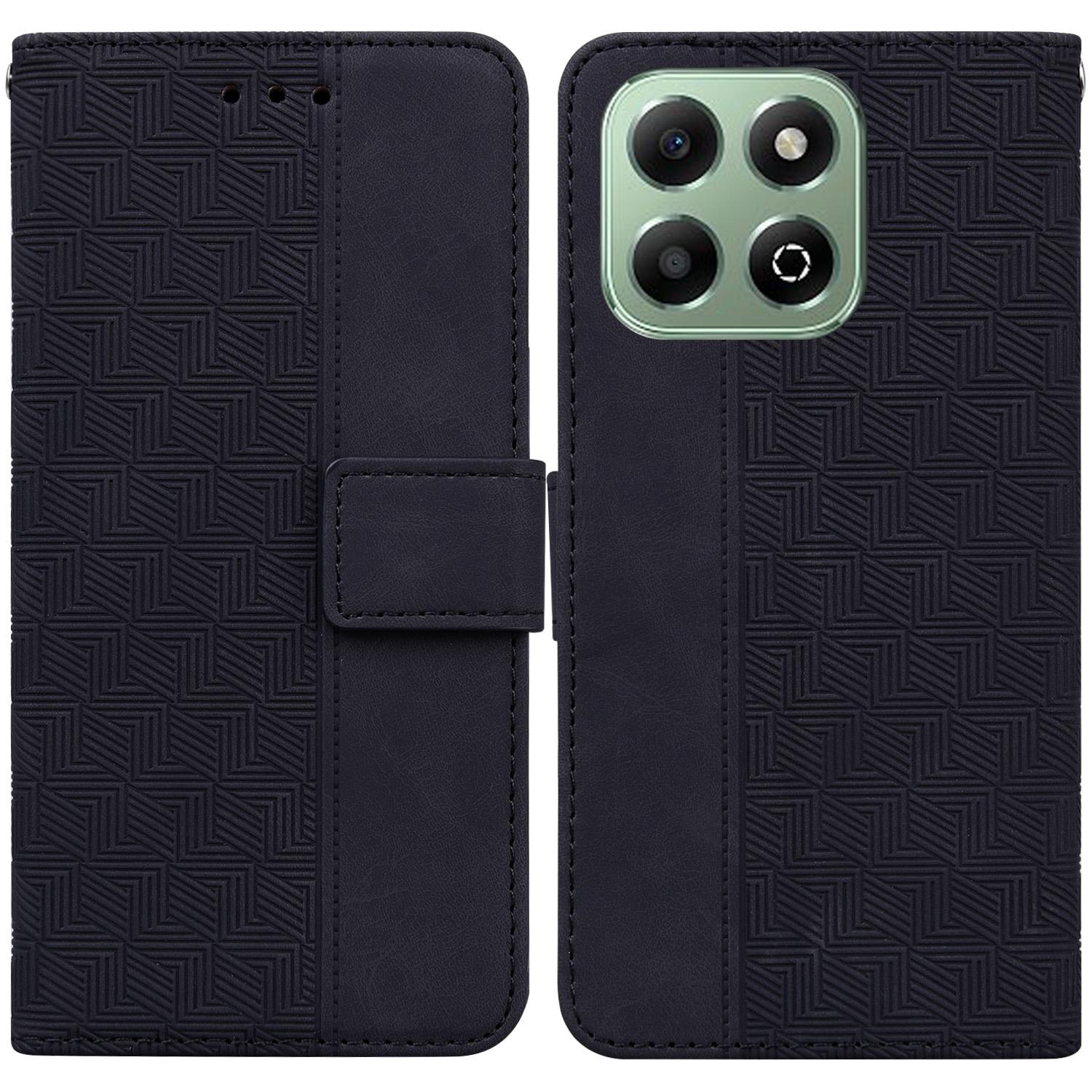 

For Honor X6b 4G Case Geometry Pattern Leather Wallet Phone Cover Black