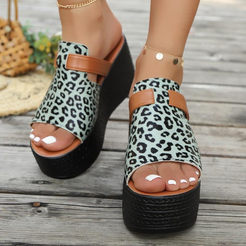 Women’s Leopard Print Wedge Platform Slide Sandals