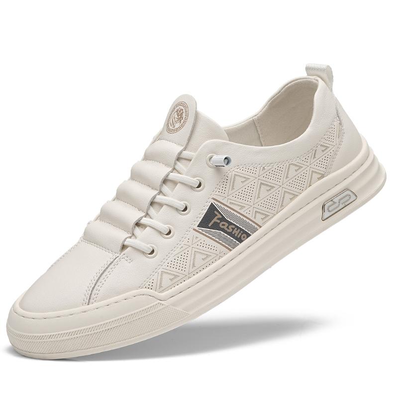 Fashion Simple White High-end Men's Leather Casual Shoes Commuting Daily Business Work Shoes Anti Slip Comfortable Men's Driving Shoes