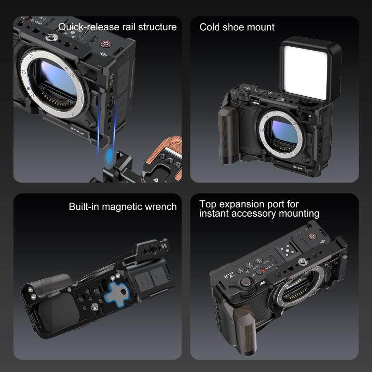 Para Nikon ZR PULUZ Mango de Madera Metal Jaula para Cámara Marco de Expansión (Negro)