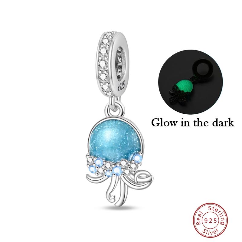 Summer Ocean Series 100% Copper Blue Luminous Jellyfish Seashells Fish Charms Beads Fit Qikaola Bracelets Jewelry