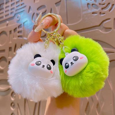 Pingente de Panda Bola de Pelo Desenho Animado, Chaveiro de Carro Fofo, Brinquedo de Pelúcia, Bolsa de Casal, Pingente e Pequeno Presente