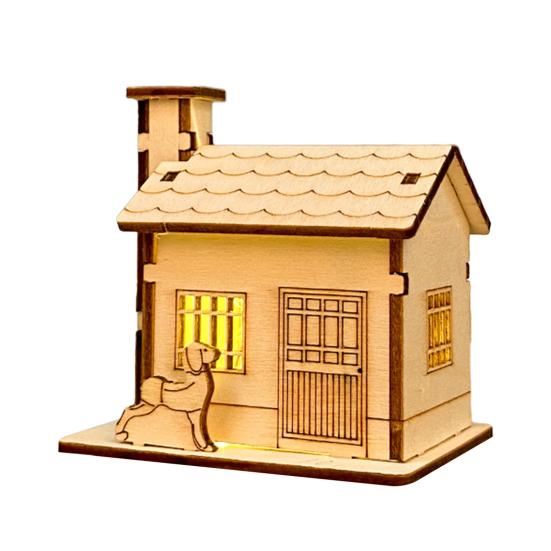Wooden LED Lighted House Ornament Handcrafted Glowing Christmas House Decoration Xmas Holiday Party Desktop Decor