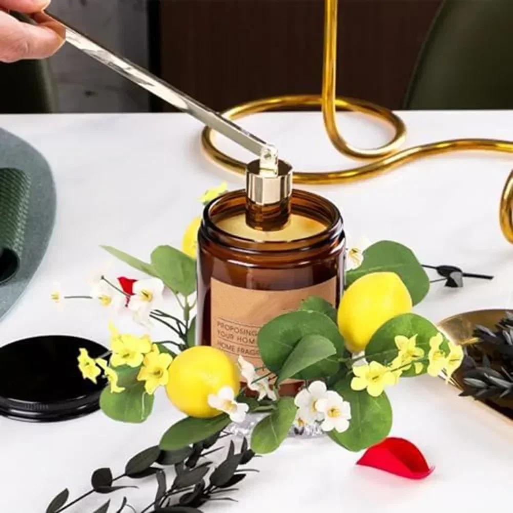 2pcs Lemon Flower Wreath Candle Ring Artificial Leaves Spring Green Garland Pillar Candle Wedding Party Table Centerpiece Decor