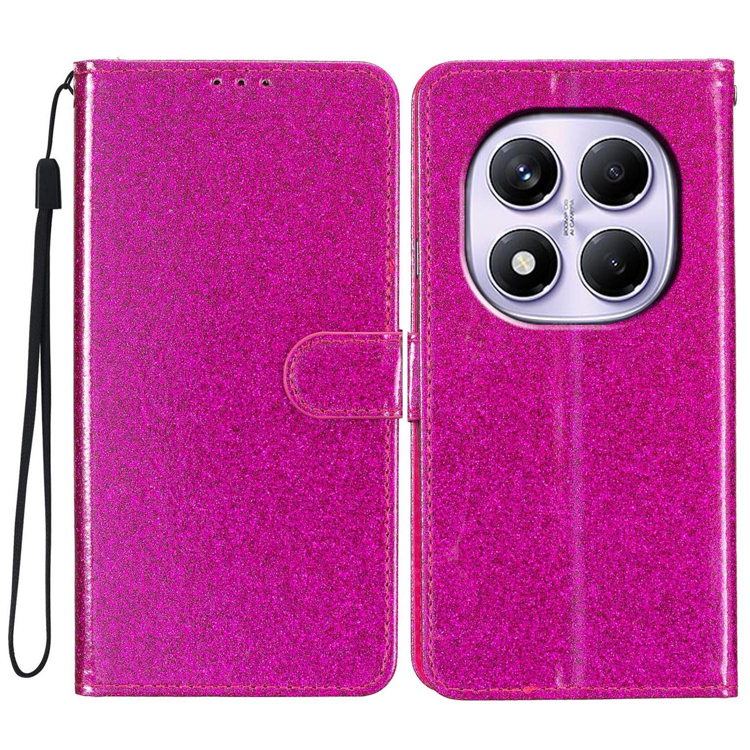 

Для Xiaomi Redmi Note 14 Pro 4G Чехол-кошелек Блестящий Кожаный Чехол для Телефона с Защитой от Царапин Подставка Rose