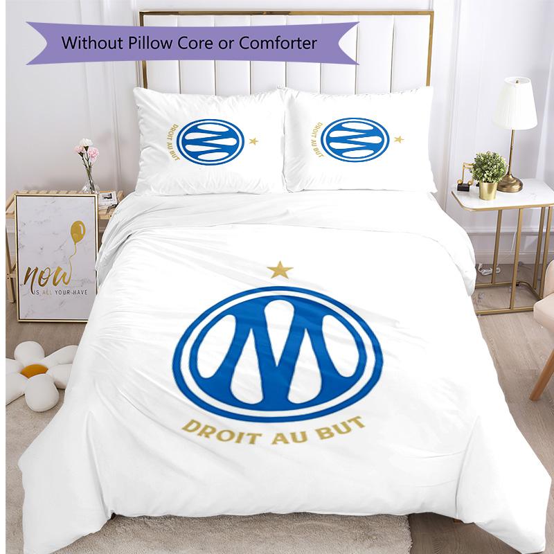 Olympique Marseille Pattern Printed 3PCS Bedding Set Soft Skin-Friendly Washable Duvet Cover & Pillowcases Set All Season Bedroom