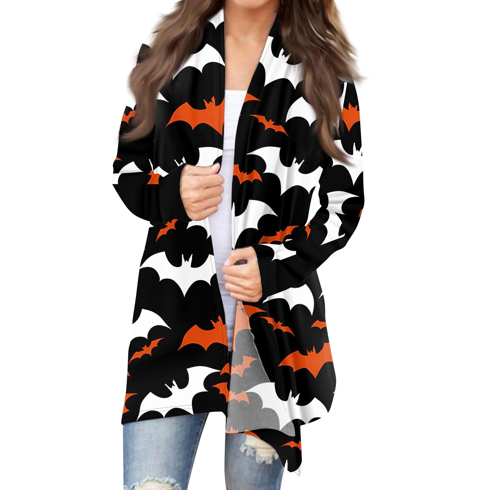 

Женский кардиган с длинным рукавом спереди и принтом на Хэллоуин, легкая куртка XL белый