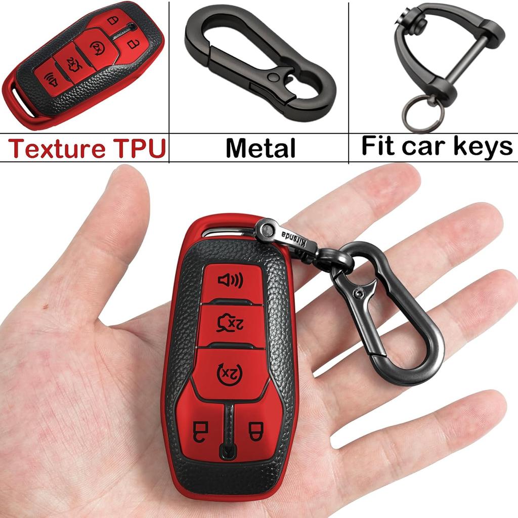 for Ford Key fob Cover,Texture case,with Keychain,Key Shell/Skin,5-Buttons fit 2016 2017 Explorer for Mustang Fusion MKZ MKC Remote Key Vehicle