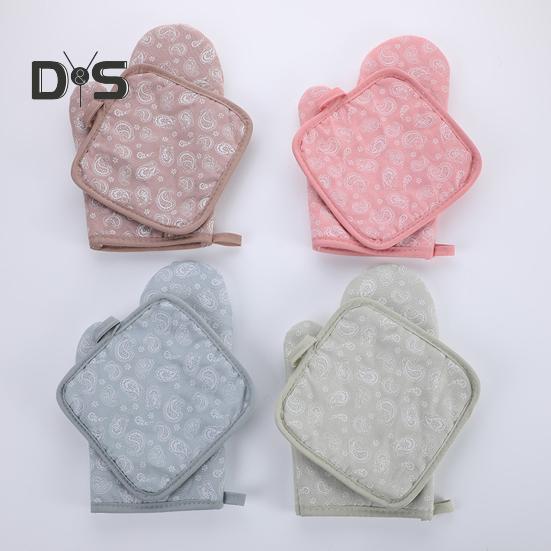 Heat Resistant 2Pcs/Set Baking Mitten Anti Scalding Cotton Flax Hand Protective Potholder Oven Gloves