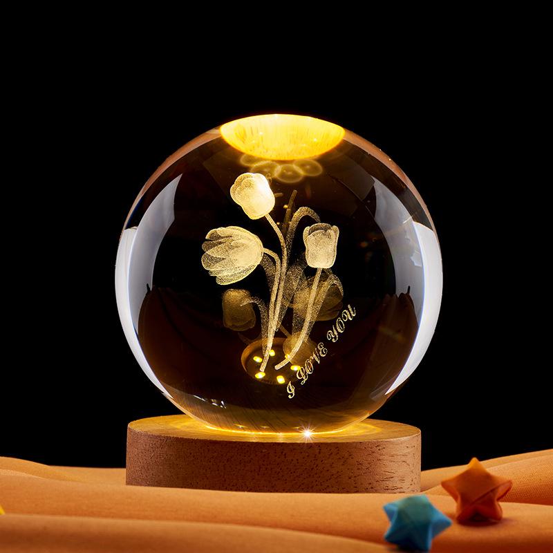 Mother s Day Crystal Ball Night Light: 3D Carved Warm Light Souvenir for Mom 6cm