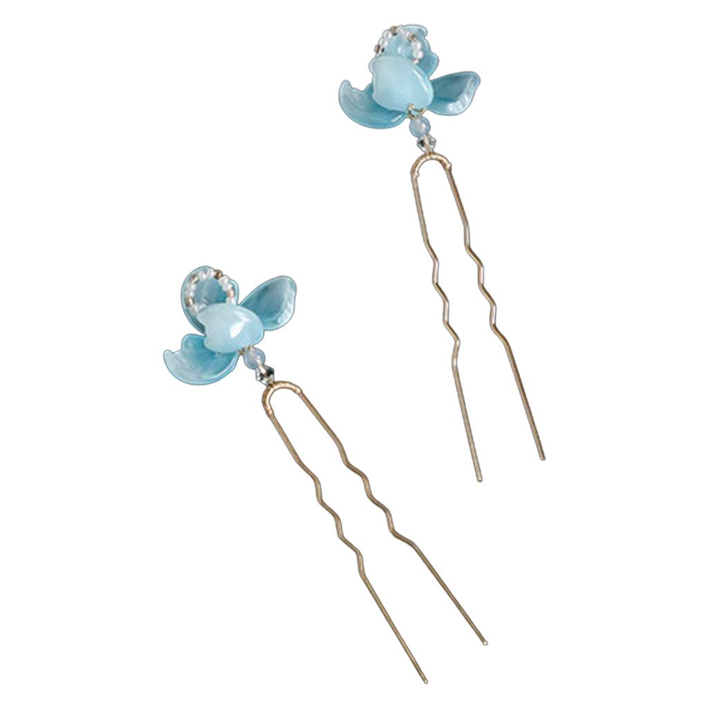 2PCS Traditional Chinese Floral Hair Stick Elegant Updo Hair Glazed Flowers Decor for Festival Wedding Party Hair Decor