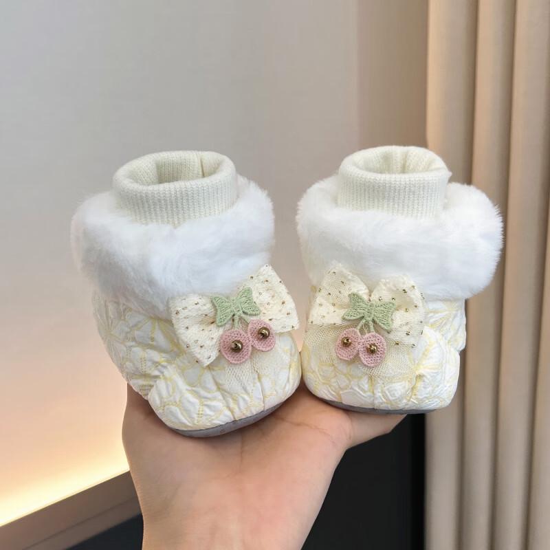 Warm Cotton Princess Shoes & Socks for Baby Girls, 3-12 Months, Soft Sole Pre-walking Foot Cover