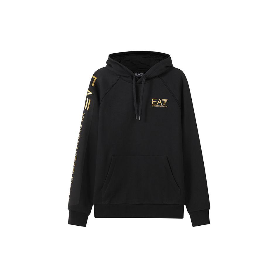Emporio Armani Embroidered Fleece Hooded Long Sleeve Sweatshirt Men sweatshirt Black Gold 8NPM08-PJ07Z-1203 L