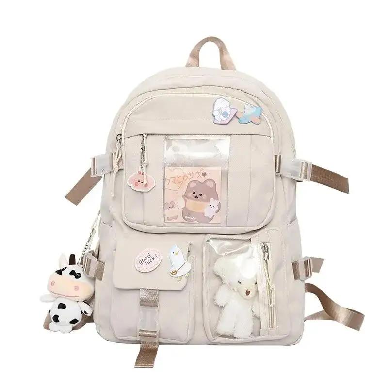 Pretty School Backpack with Pockets for Girls and Women Portable Bag of Harajuku Style