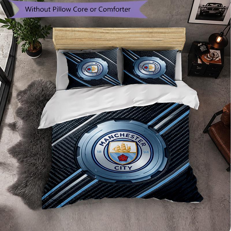 Set Lenzuola Manchester City Modello 3 Pezzi Morbida Copripiumino in Microfibra con Federe per Camera da Letto