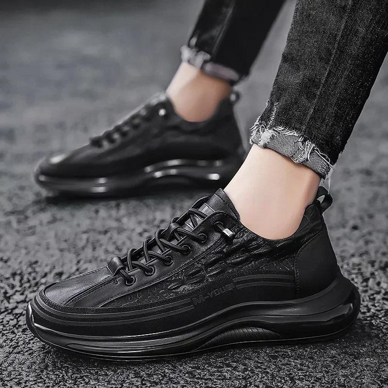 

2025 Print Man Shoes Retro Design Leather Casual Sneakers Platform Walking Shoes Men Tenis Soft Anti-slip Zapatillas De Deporte 44 чёрный