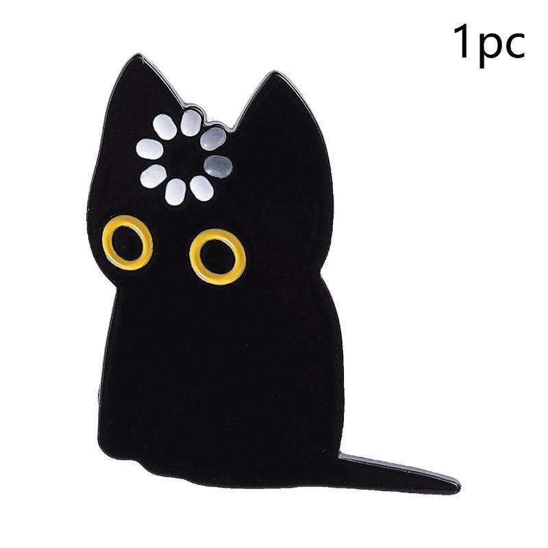 Loading... Black Cat Enamel Brooch, Cat Brooch, Metal Badge