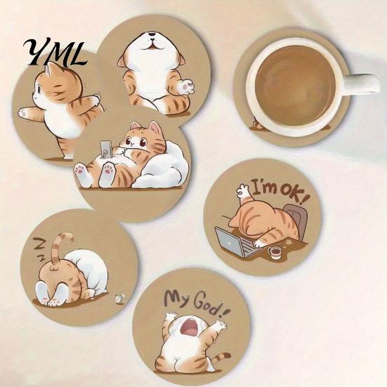 Tableware Accessories Wooden Cat Coasters, Decorative Heat Resistant Table Mats, Non-slip Cup Mats Insulation Coasters for Hot Drinks And Desk