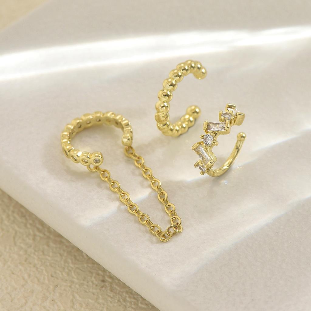 Punk 3pcs Sweet Chain Ear Clip Set for Women Men Individual Zircon Tassel Earrings Party Vacation Daily Jewelry Accessories Gift