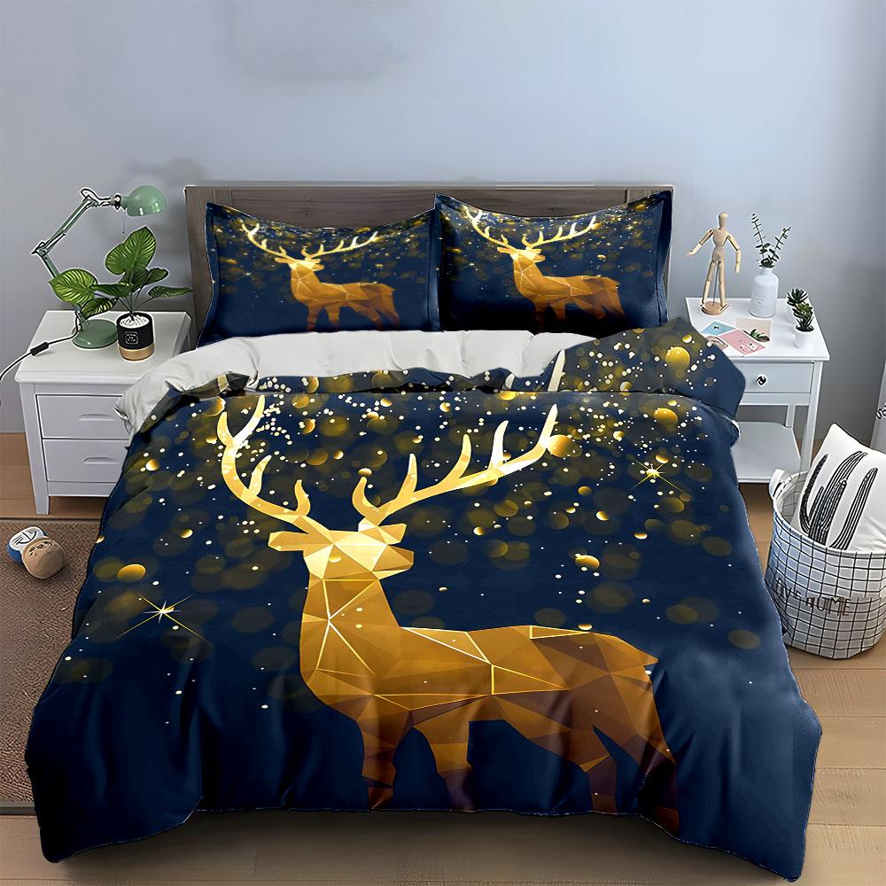 Golden Geometric Deer Design Bedding Duvet Cover Set Duvet Cover Pillowcases (1*Duvet Cover 2*Pillowcases, without duvet insert)