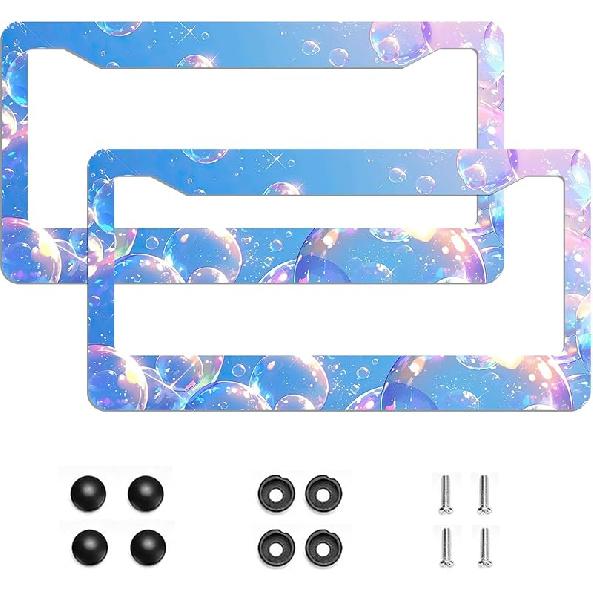 Aluminum Yellow Flowers Metal License Plate Frame 2 Holes Personalized Decorative Waterproof Colorfast License Plate Frame Fits US and Canada