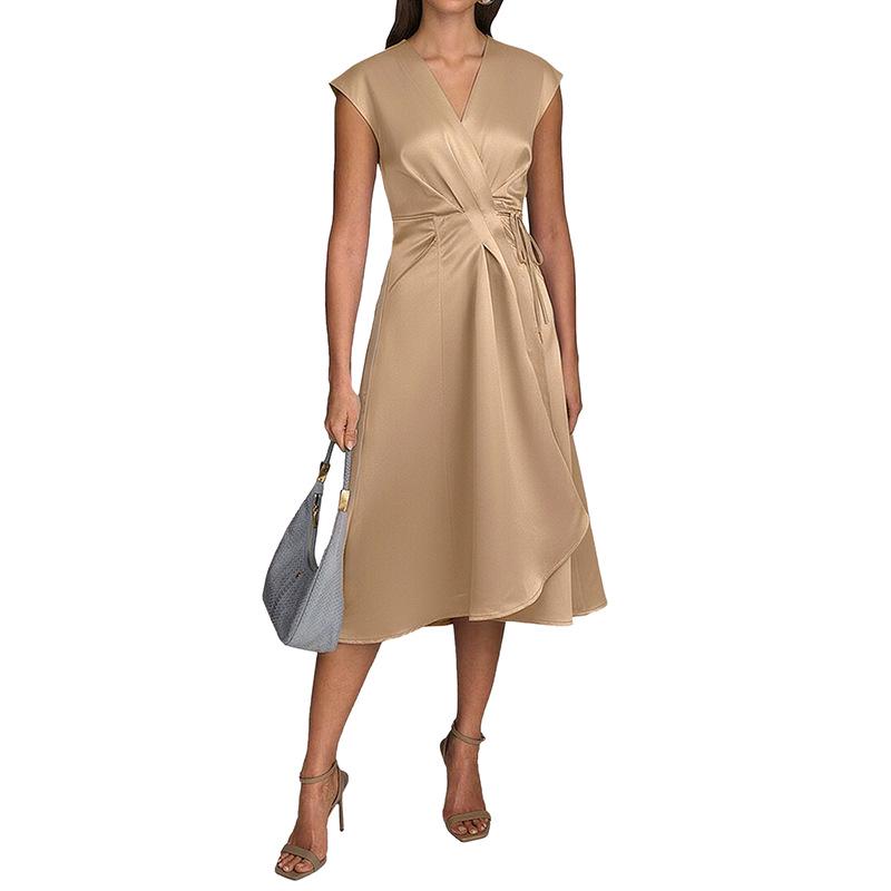 2025 Sommer Elegantes ärmelloses Satin-Abend-Hochzeitskleid