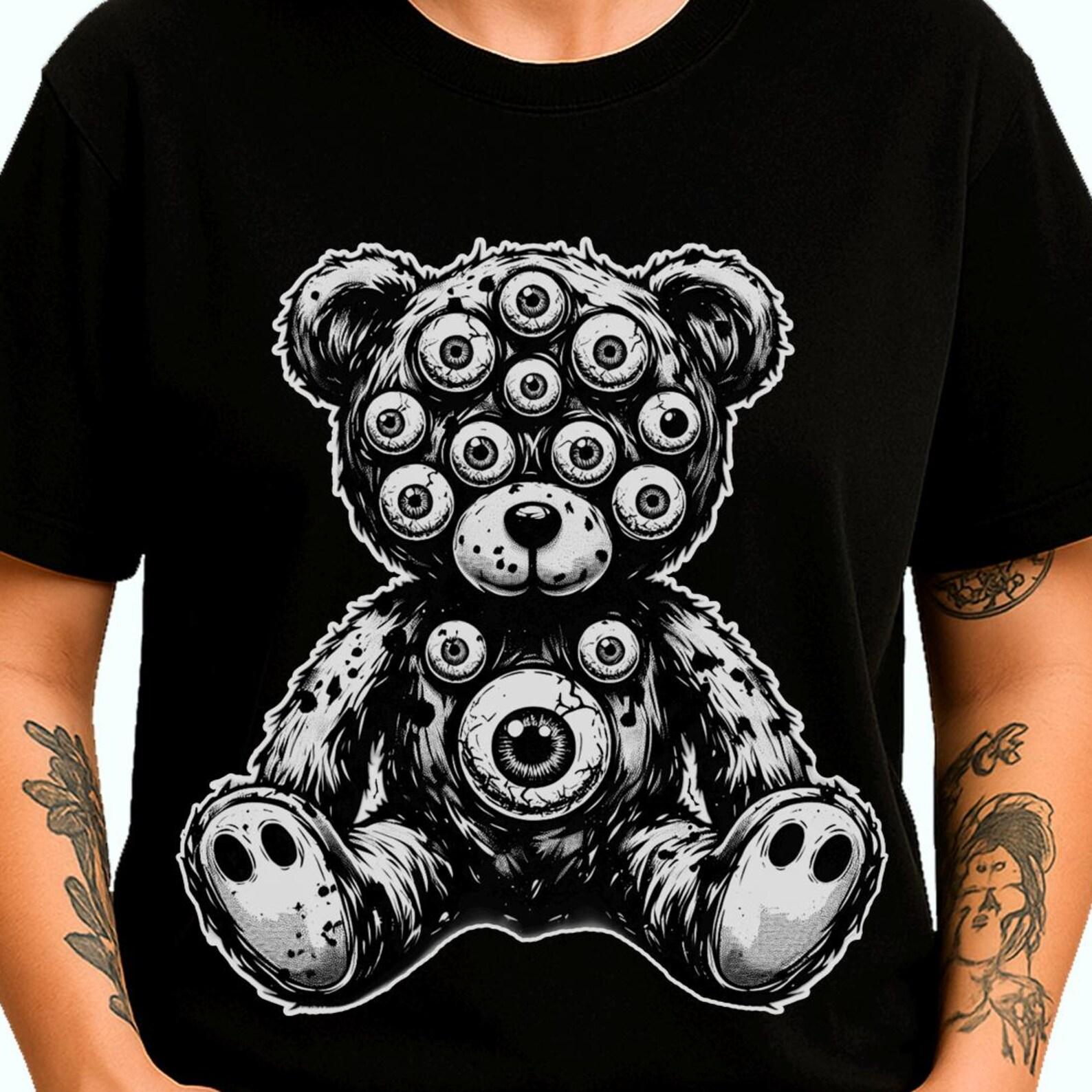 Creepy Eyeball Teddy Bear T-Shirt: Gothic Surrealism Tee M