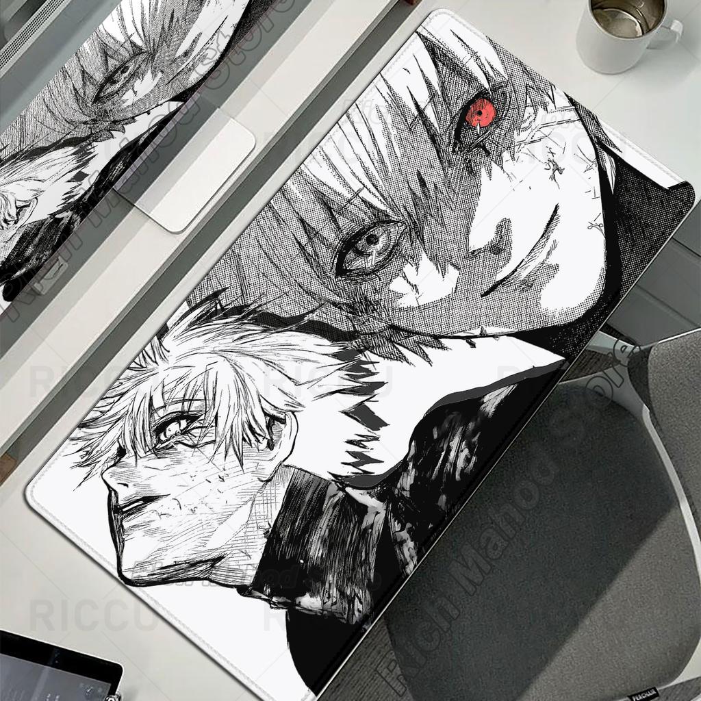 Black White Anime Desk Mat Tokyo Ghoul Mousepad Kaneki Ken Computer Gamer Non-slip Mouse Pad HD XXL PC Keyboard Desk Pad Playpad