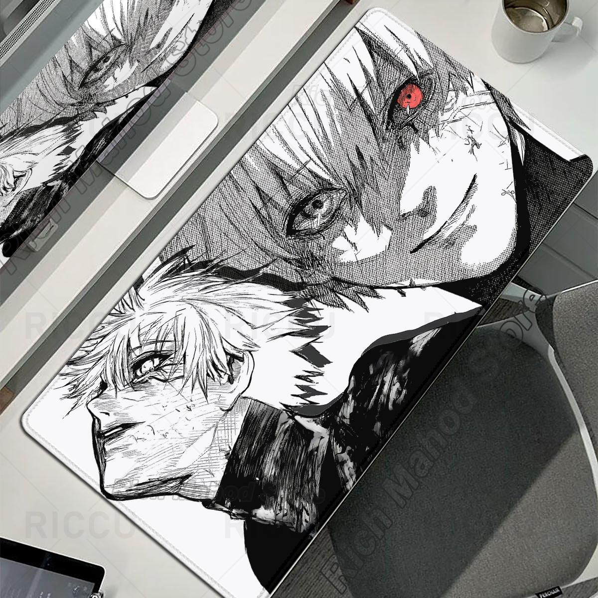 

Black White Anime Desk Mat Tokyo Ghoul Mousepad Kaneki Ken Computer Gamer Non-slip Mouse Pad HD XXL PC Keyboard Desk Pad Playpad 300x600MM