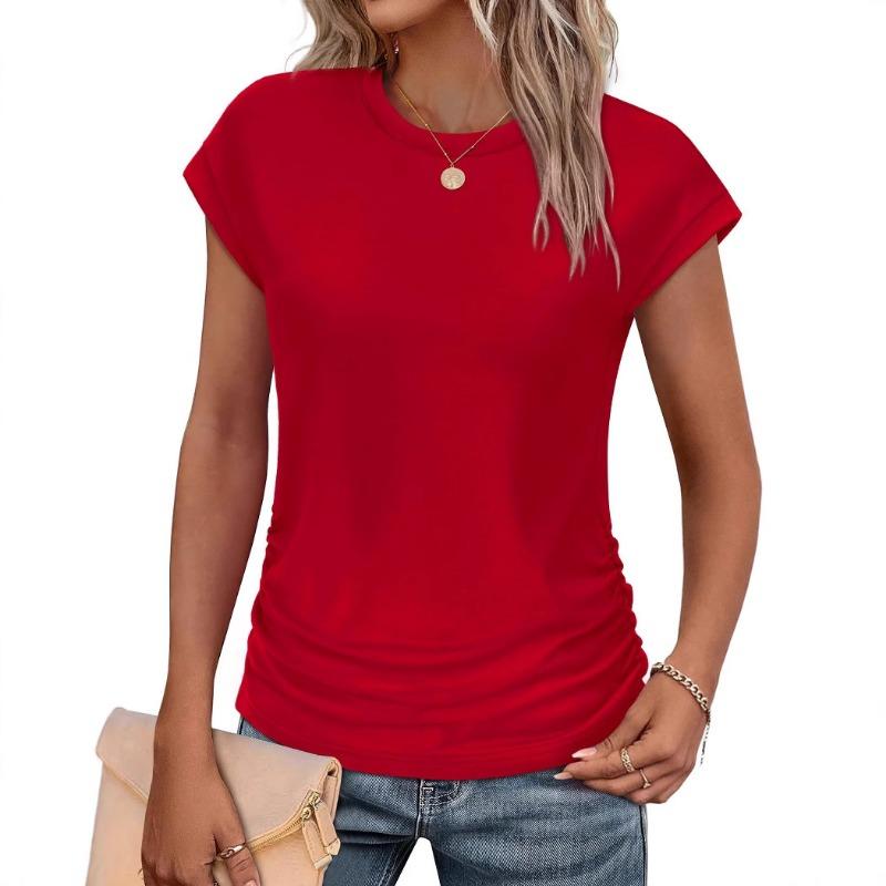 Tricou pentru femei de primăvară și vară, cu guler rotund, talie scurtă, top