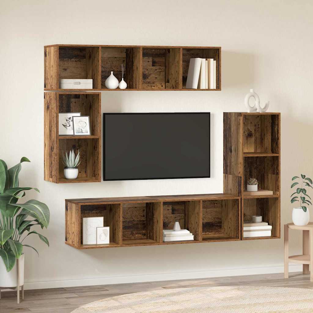 Wall Mounted TV Cabinet Set 4 Pcs Reclaimed Wood Effect Particleboard