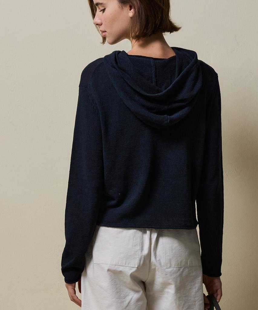 SHINE ON YOU Airy Linen Blend Slim Hoodie Knit_Deep Navy