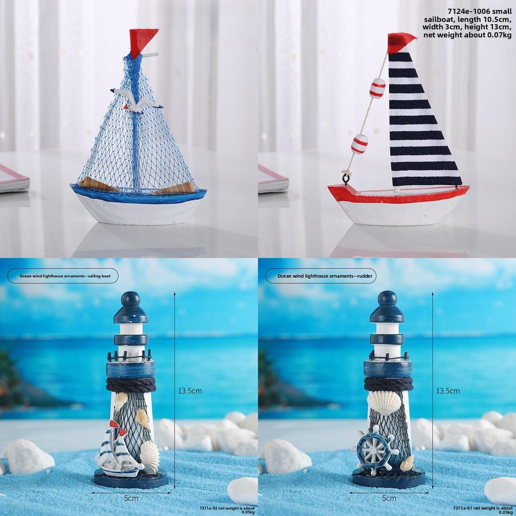 Mediterranean Wooden Lighthouse Decorative Figurine Home Office Gift For Beach Lovers