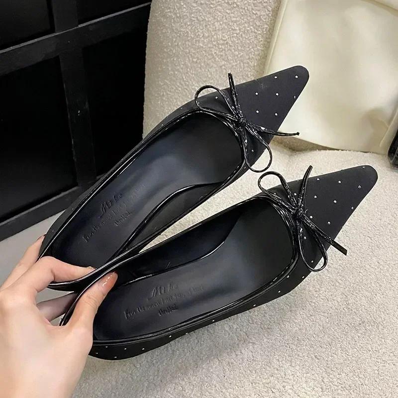 Fashion Fashion Rhinestone Bow Decoration Women Pumps Sexy Pointed Toe Satin Thin High Heels Elegant Banquet Shoes Women Mules Loafers