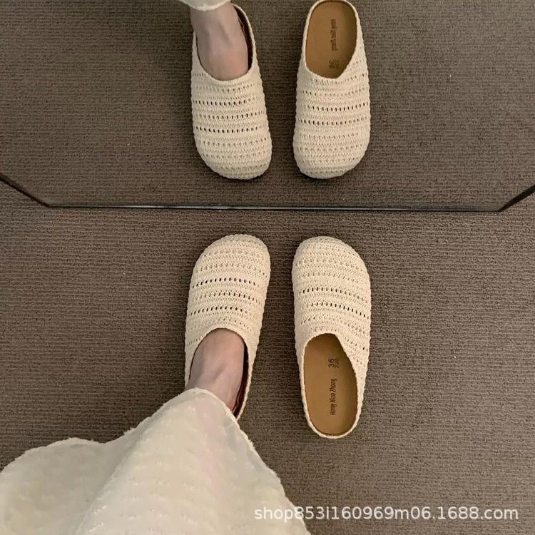 

Уличные женские тапочки 2025 Лето Слипоны Мягкая подошва Пляжная обувь Легкая Удобная Повседневная обувь Дышащие Балетки 35