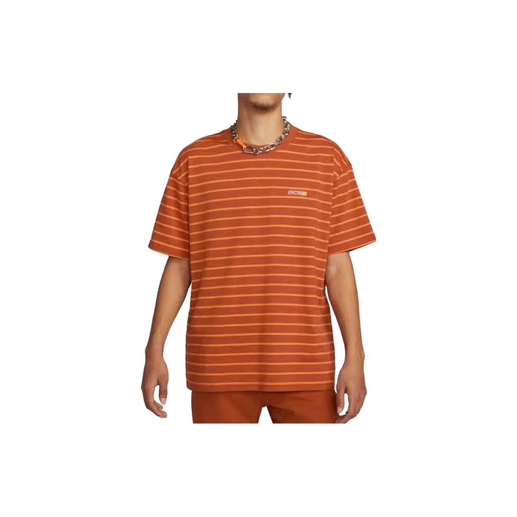 Nike Striped Round Neck Casual Short Sleeve T-Shirt Men Tops Orange FB8130-246