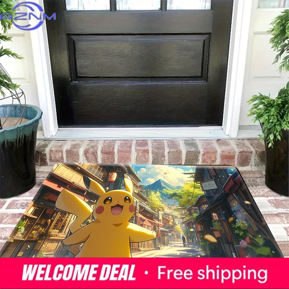 Pokemon Pikachu In Japanese Town Print Non-slip Doormat, Soft Absorbent Floor Rug for Home Decor
