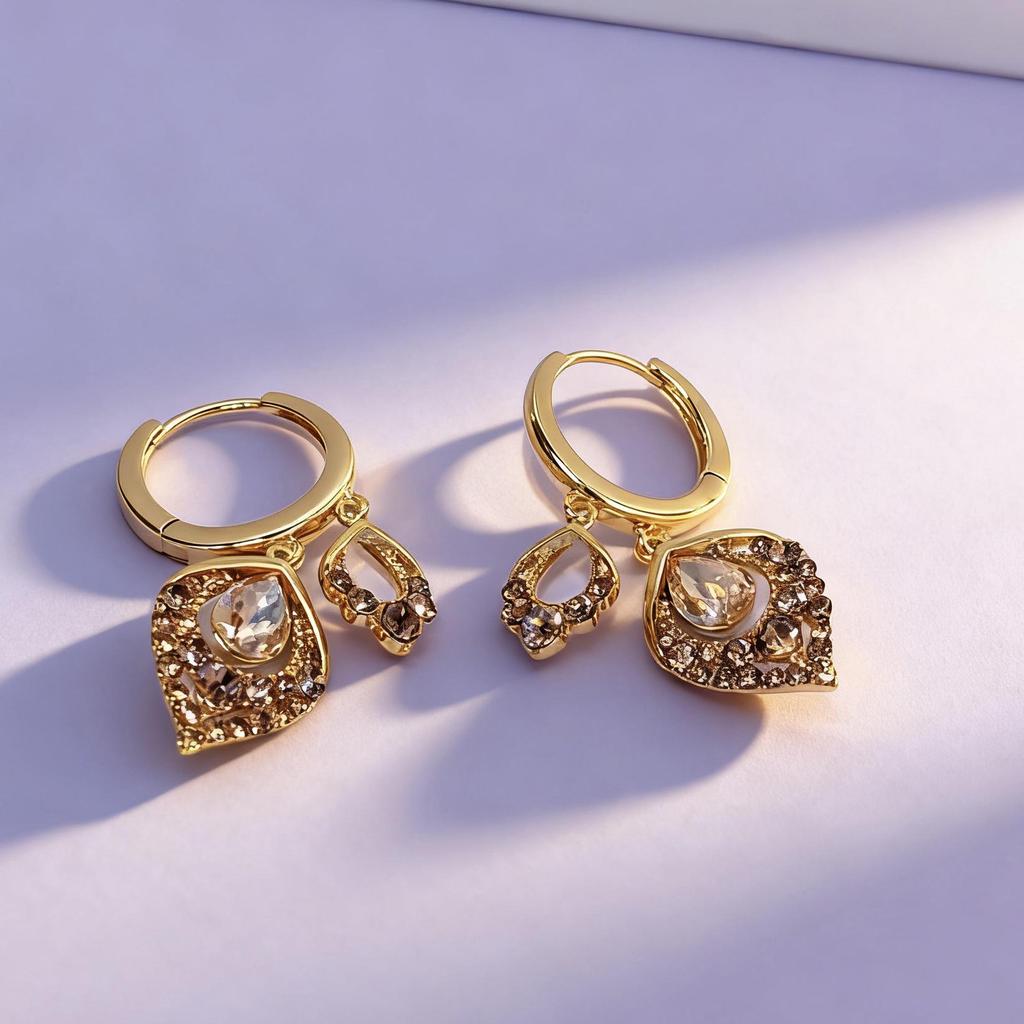 2025 Coffee Tone Zircon Earrings - Rhombus Design, Elegant and Versatile High-End Ear Jewelry