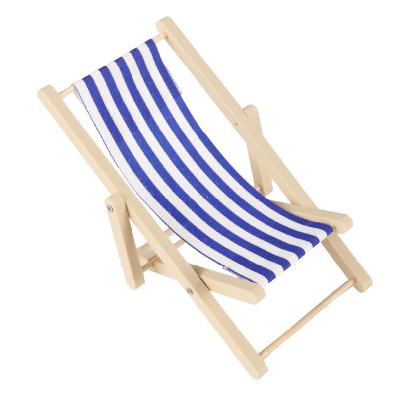 1Pcs 1:12 Dollhouse Miniature Beach Chair Toy Striped Plastic Diy Foldable Deckchair For Dolls Decor