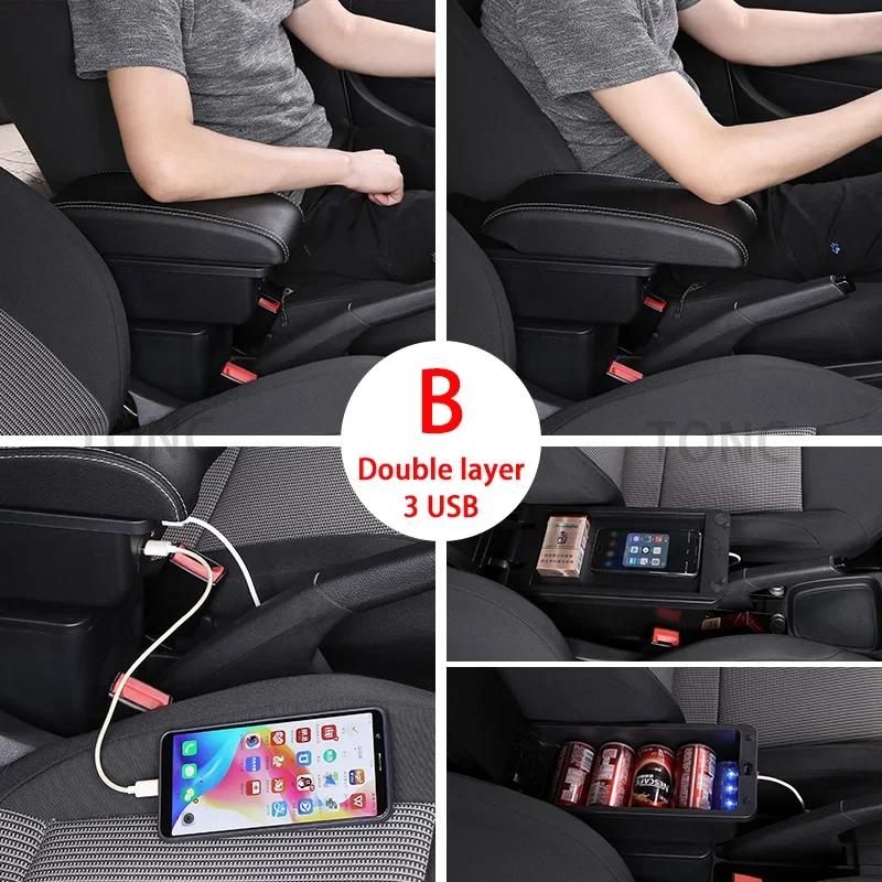 Pour Opel Corsa E Boîte Accoudoir Pour Corsa E Boîte de Rangement Intérieure Accoudoir en Cuir PU avec USB Accessoires de Voiture 2014 2015 2016-2019
