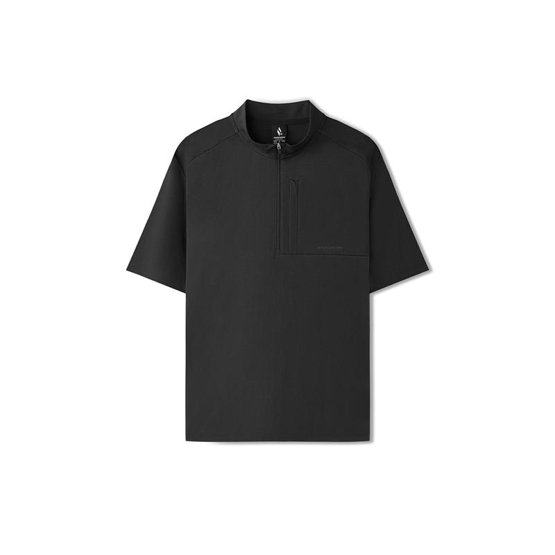 Skechers Solid Color Casual Fashion Versatile Quick-Dry Sun Protection Short Sleeve Polo Shirt Men Tops Deep-Night-Black L225M040-03B6