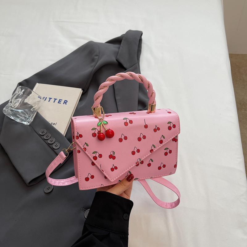 Borsa a tracolla quadrata in ecopelle con stampa ciliegie per donna, borsa a spalla carina