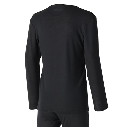 Heat-generating innerwear, Breath Thermo Underwear, medium-weight wool, crew neck, long-sleeve shirt, C2JAB651, men's, black, size L.