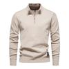 2026 Solid Color Pure Cotton Pullover with Male Standing Collar, Sliding Zipper, Form-fitting Men's Knitted Shirt Top