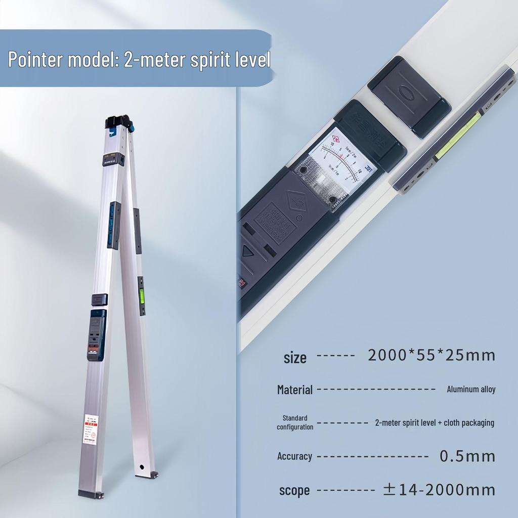 2m Aluminum Alloy Digital Spirit Level - High Precision, Thickened Design for Decoration & House Inspection