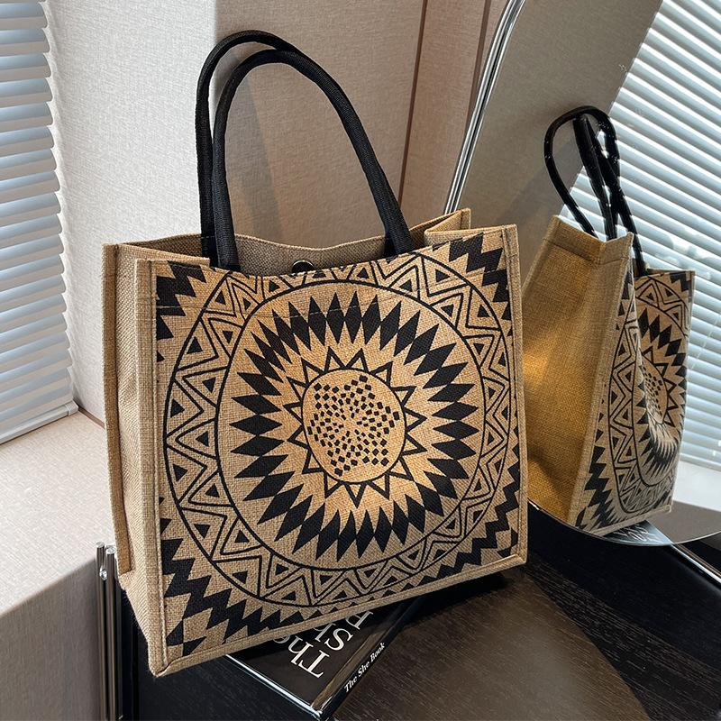 Large Capacity Linen Shoulder Bag for Women's New Ethnic Style Fashion Handbag KTB