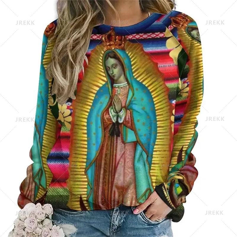 Vintage 3D tisk Německý Diego De Guadalupe Mikiny Panny Marie Pro ženy Unisex Móda Streetwear Mikiny s kulatým výstřihem Top