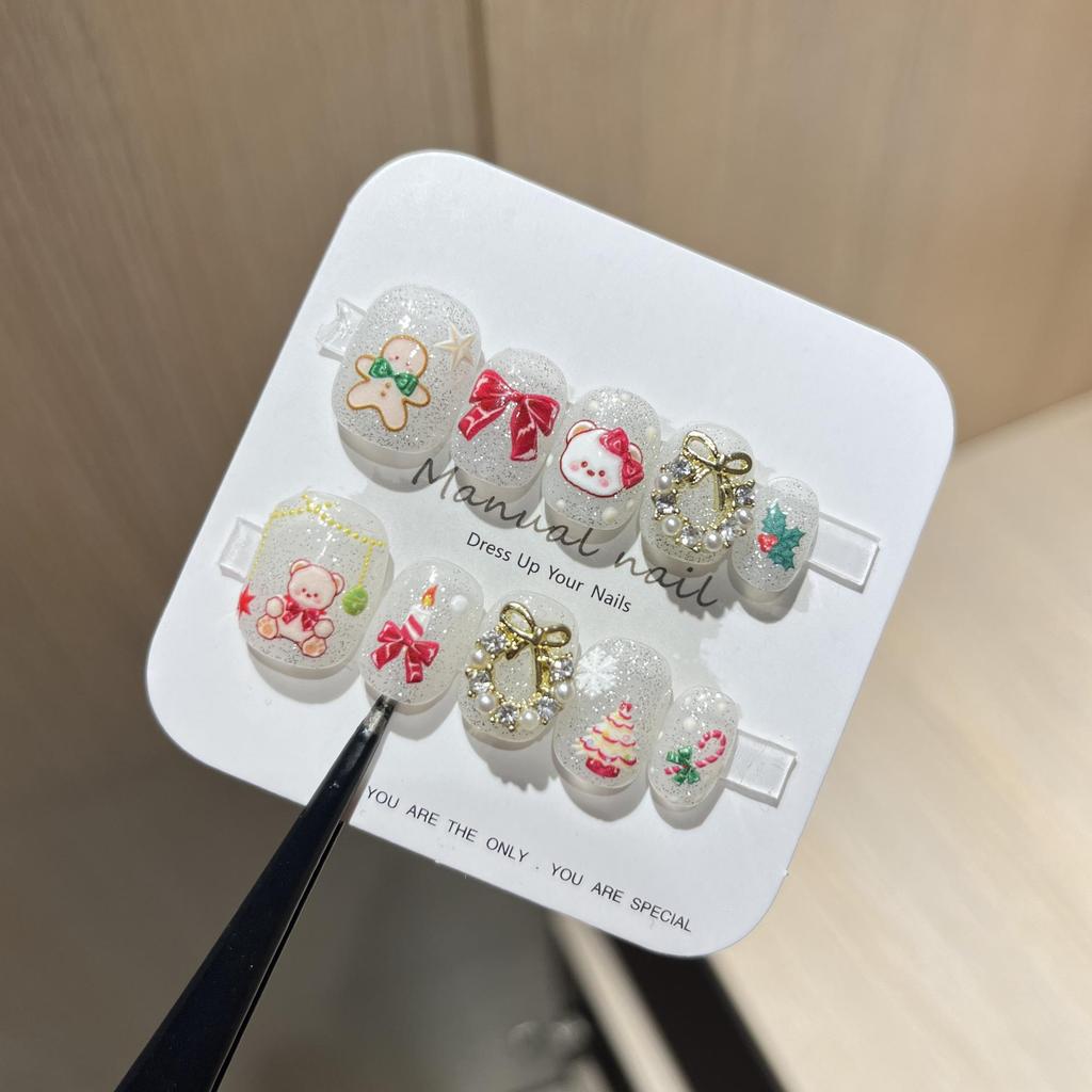 Christmas Collection: Cute Cartoon Girl Wearable Nail Stickers, Handmade & Removable