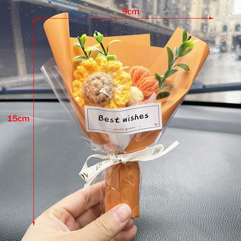 Mini Crochet Flowers Artificial Flower Bouquet Handmade Knitted Flowers Bouquet For Wedding Party Decor Valentine'S Day Gift